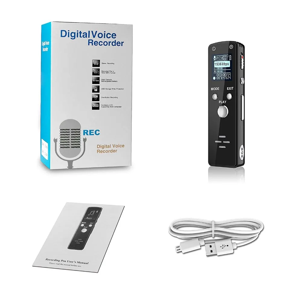 NOYAZU N25 8 GB/16 GB Диктофон USB Профессиональный 700 Hr диктофон цифровой Аудио с WAV mp3