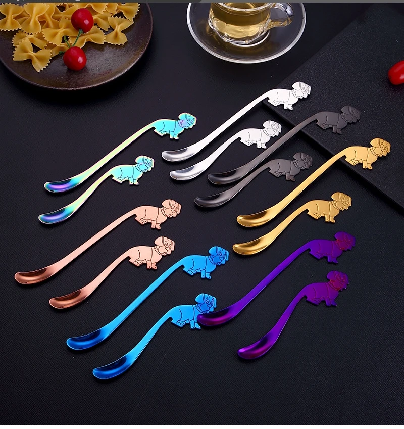 

Cute Puppy Stainless Steel Spoon Tea Coffee Ice Spoon 2 Size Multicolor Cartoon Dog Cup Hanging Spoons