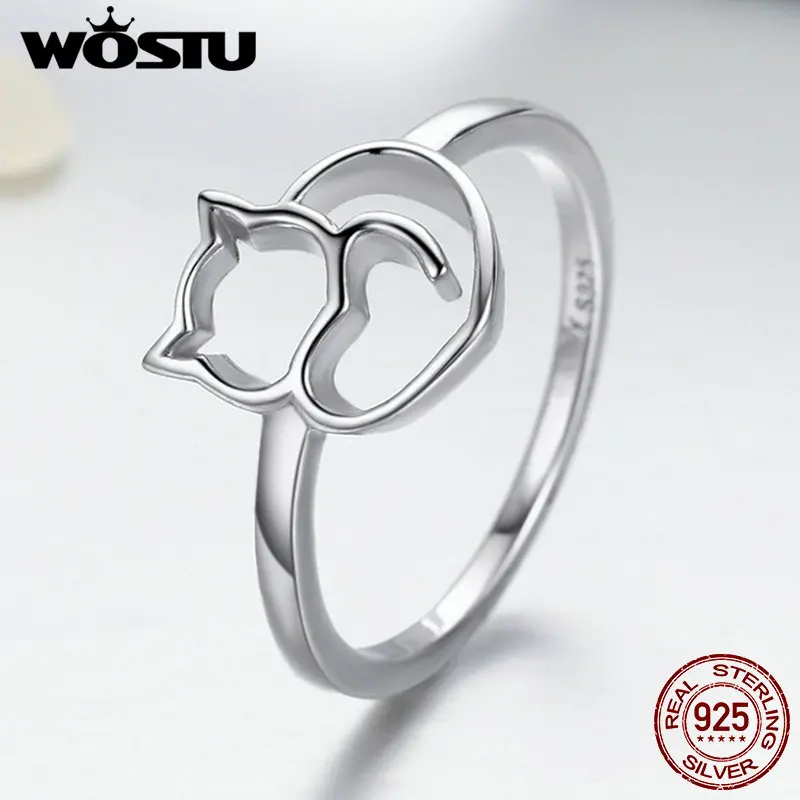 WOSTU Новое поступление 925 пробы серебряные милые кольца в виде кошки для женщин брендовые оригинальные ювелирные изделия S925 CQR104