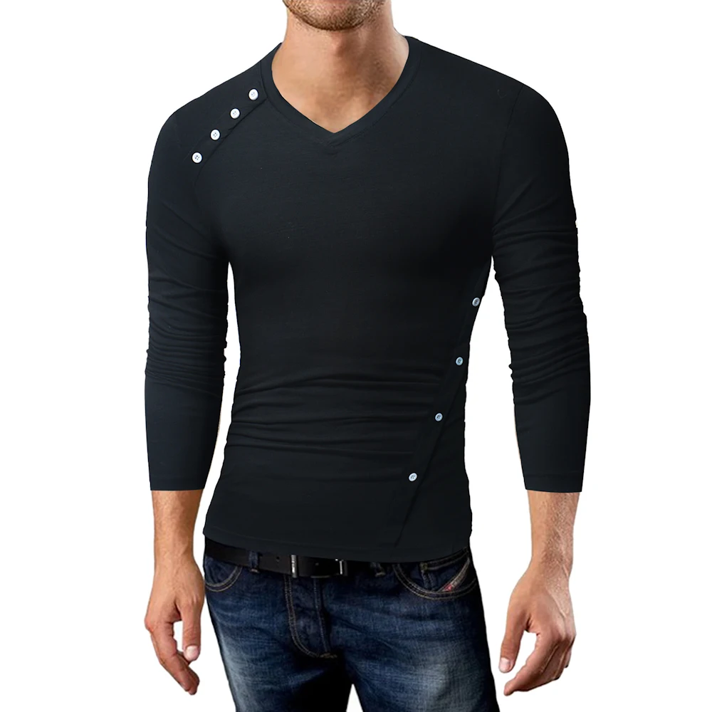 Simple Men Casual T Shirts Long Sleeve V Neck Solid T Shirt Mens Spring ...