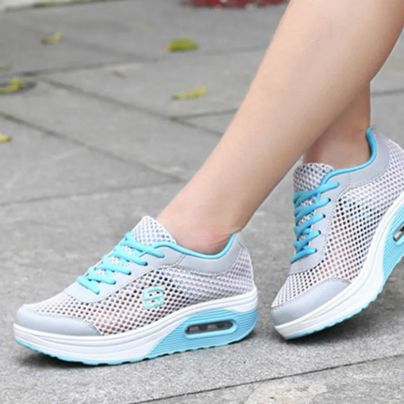

Swing Wedges Sneakers Summer Women Flat Platform Shoes Woman Casual Air Mesh Breathable Shoes Gray Height Increasing Shoe