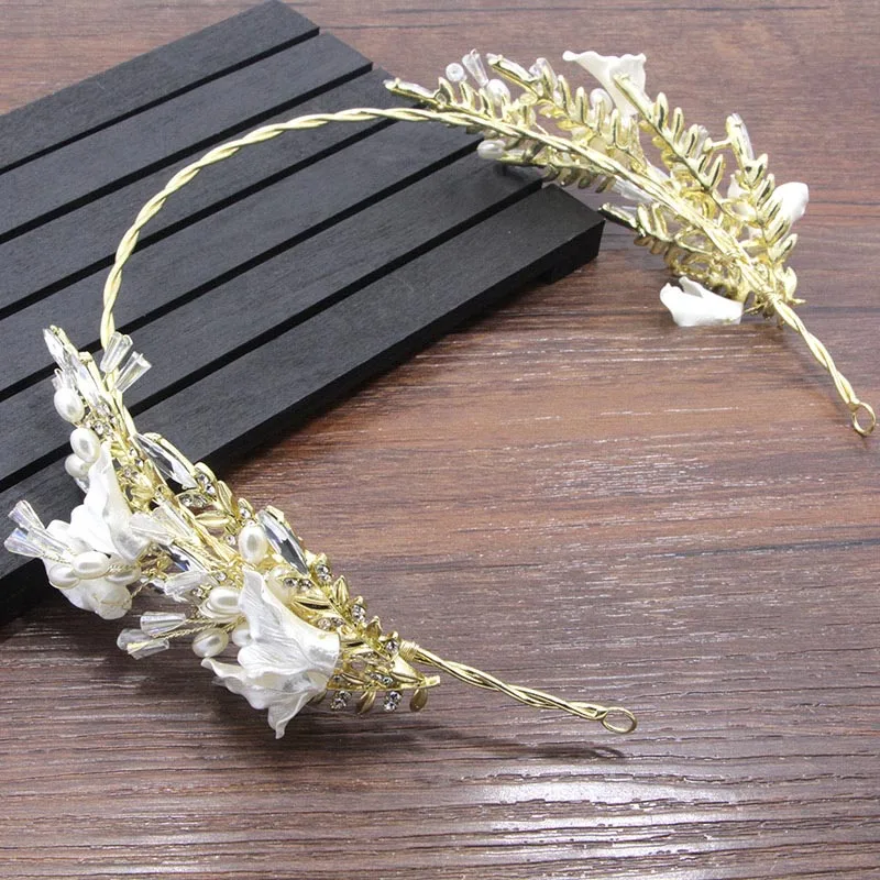 Золотая Корона в стиле барокко, обруч с листьями, тиара с ракушками, украшение для головы с кристаллами, аксессуары для волос, свадебный головной убор для невесты, повязка на голову - Окраска металла: Hairband