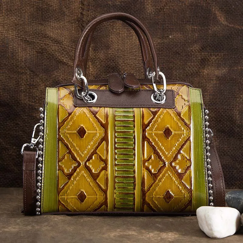 

AETOO New leather female bag top layer leather embossed handmade craft color diagonal diagonal portable small square ba