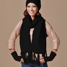 Зимние уличные женские теплые шарфы шерстяные вязанные шапки перчатки 3 шт Женская модная шляпа+ шарф+ перчатки/комплект