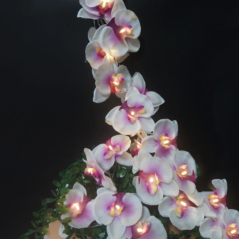 

Creative handmade orchid wreath with LED Lights string ,Vase flower arrangement,Flower Wedding decoration/String Flower
