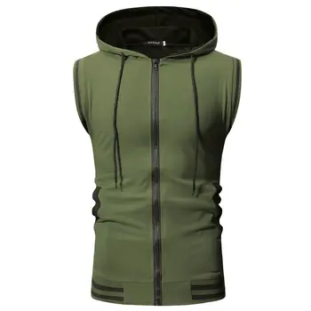 

2019 new men's fashion tie colorblock open sleeveless sports stitching hooded men's vest