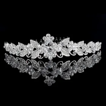 

New Fashion Women Hair Twinkling Full Crystal Flower Leaf Wedding Bridal Flower Girl Tiara Accessories Crystal Crown Bride