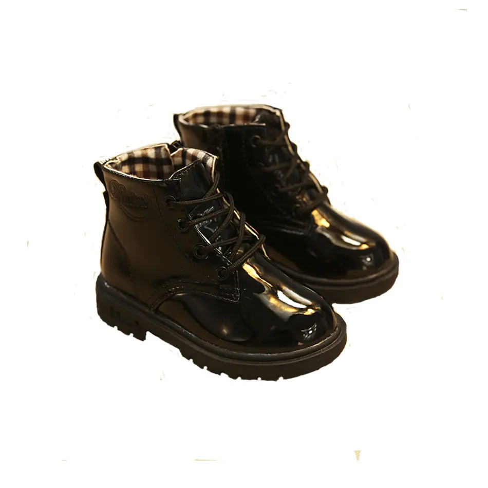 Детские msmax ботинки из искусственной кожи с молнией, на резиновой подошве, обувь для девочек Водонепроницаемый для маленьких мальчиков весенние туфли Martin; мотоботы; сапоги