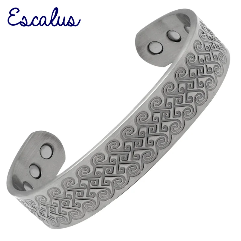 

Escalus Water Pattern Men's Jewelry Silver Color Pure Copper Bangle For Men Magnetic Charm Bracelet Promote Blood Circulation