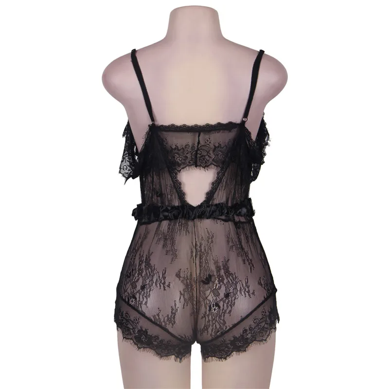 Да ладно, дорогой женские комбинезон шорты Eyelash Lace Romper романтические фантазии Ruffled Off плеча кружева спинки боди RJ80378