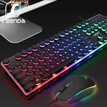 SeenDa СВЕТОДИОДНЫЙ Набор игровой клавиатуры и мыши с подсветкой, английская русская Проводная клавиатура и мышь, набор для ПК, ноутбука, геймера, эргономичный дизайн