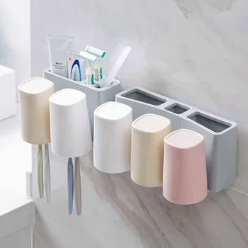 

Toothbrush Cups Holder Bathroom Organizer Suction Type Shelf For Toothbrush Toothpaste Hanger Bathroom Storage Rack