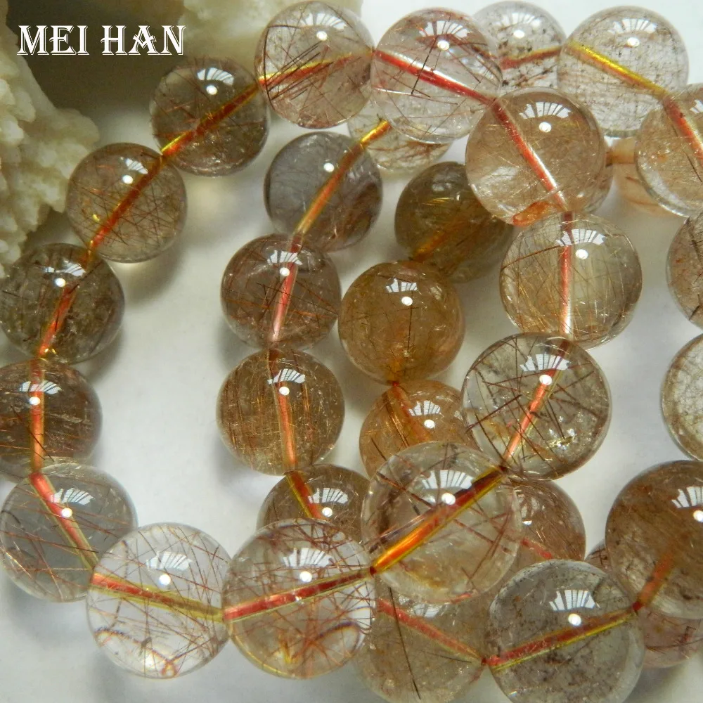 

Meihan free shipping (approx 13beads/set/108g) natural amazing Brazil 18+-0.2mm copper rutilated quartz smooth round beads stone