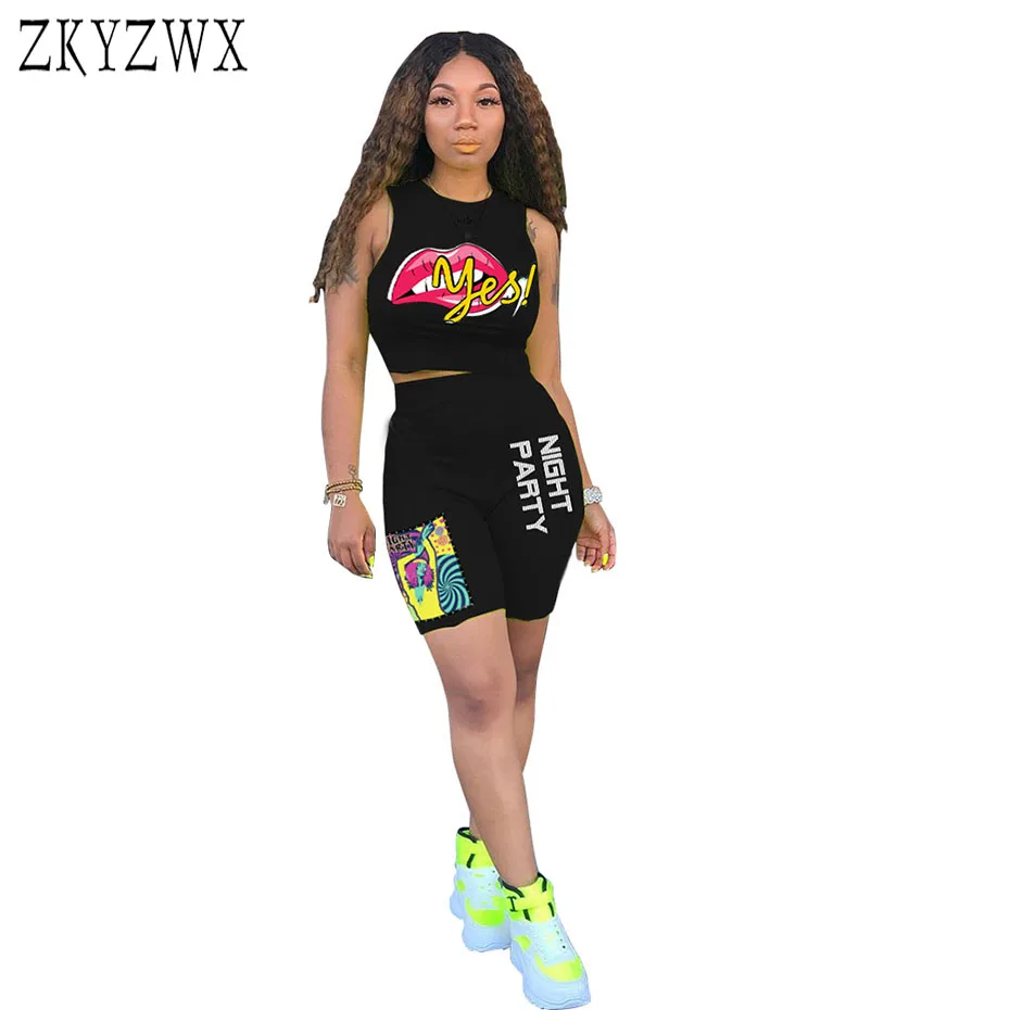 

ZKYZWX 2 Piece Set Tracksuit Summer Clothes for Women Sexy Crop Top and Shorts Festival Matching Sets Two Piece Club Outfits