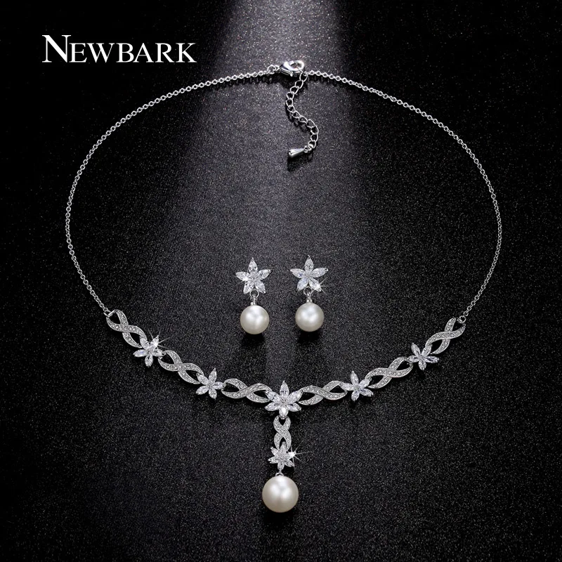 font b NEWBARK b font Simulated Pearl Jewelry Sets Parure Bijoux Femme Flower Jewelry Set