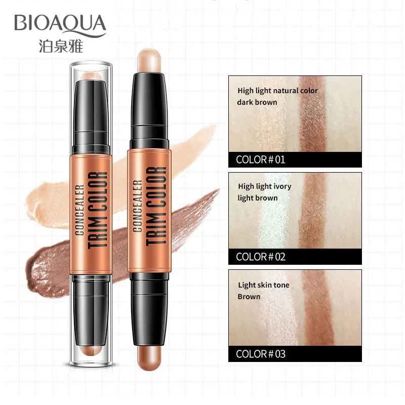 

BIOAQUA Concealer Double Head 3D Highlighter Stick Face Makeup Foundation Stick Cream Texture Contour Pencil