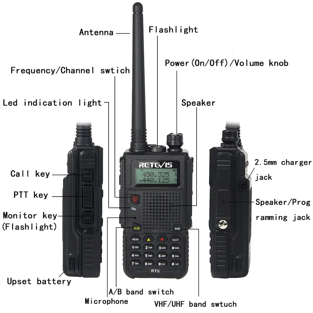 2 шт 7 Вт рация Retevis RT5 двухдиапазонный VHF+ UHF 136-174+ 400-520MHz Ham радио Hf трансивер Scan VOX A9108