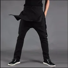 Брюки-кюлоты мужские брюки персонализированные hypotenuse Асимметричные свободные шаровары стильные брюки черная юбка весна и лето 27-44