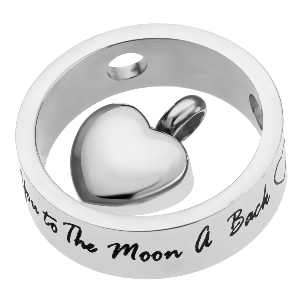 Round Loop Heart I Love You to the Moon and Back Stainless Steel Urn Pendant Memorial Keepsake Jewelry