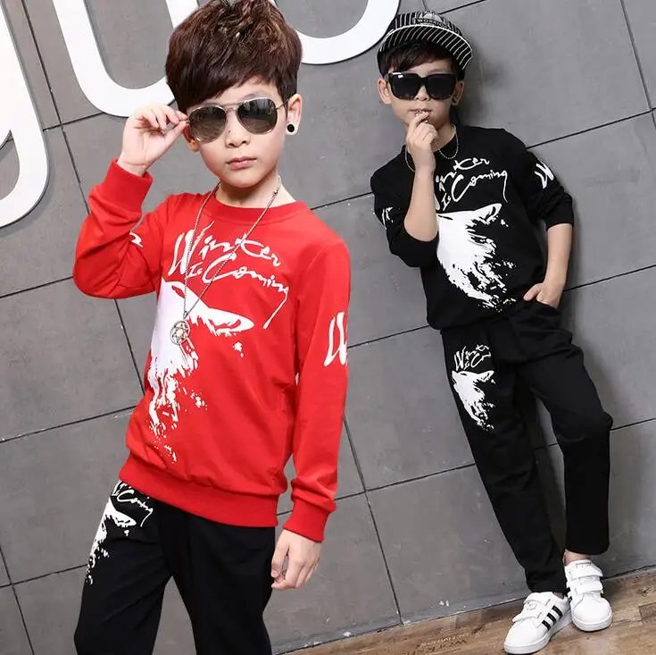

2018 spring autumn boys clothing sets wolf Print Hoodies with Sport pants Trakcsuit boys clothes suits For 4 6 8 10 12 Years