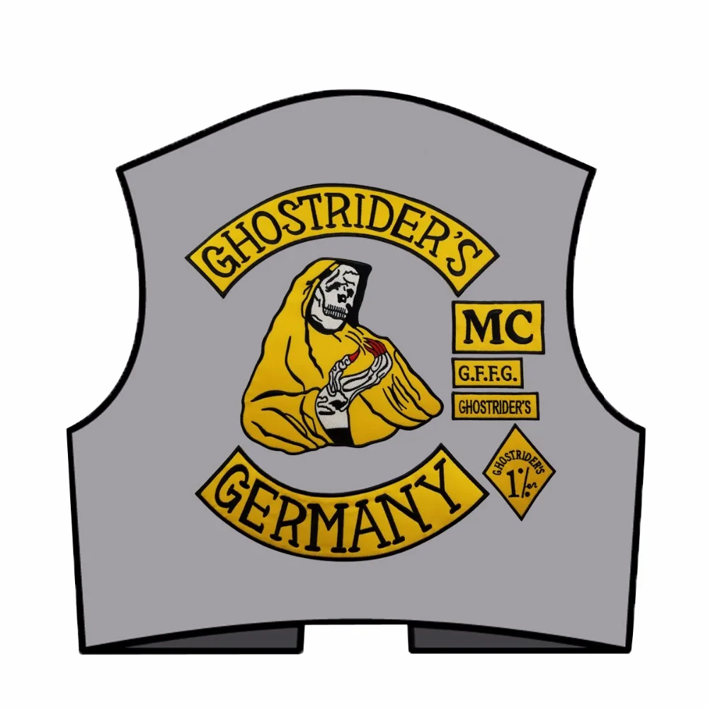 New Arrival 7pcsSet GHOSTRIDER'S GERMANY Embroidered Iron-On Sew On Back Badge Biker Rider Patch For Jacket Vest Free Shipping (6)