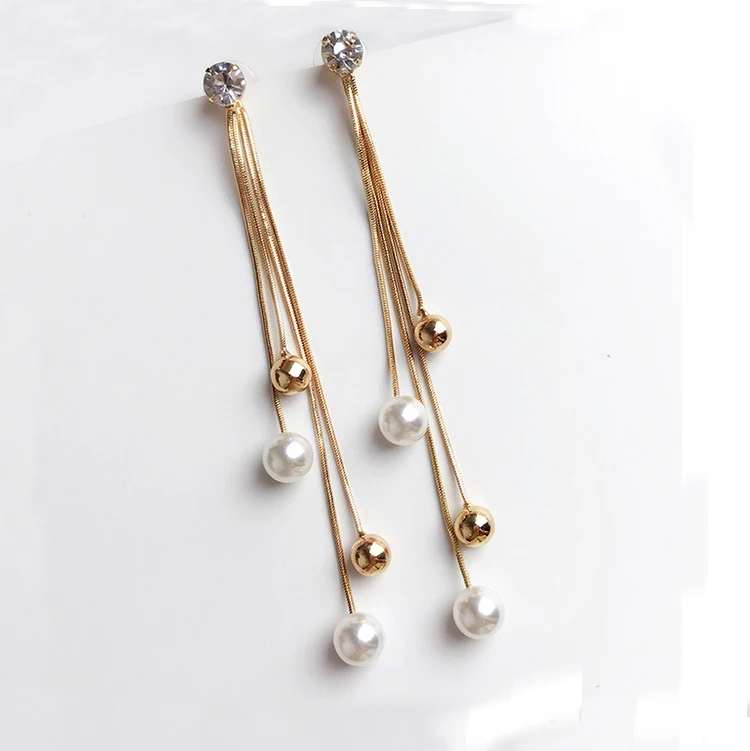 

Personality Double side Rear hanging Earrings Pearls Long Drop Earrings European style modern popular Metal quality Earrings