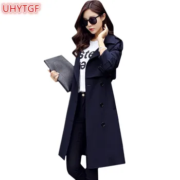 

UHYTGF Spring Trench coat Women 2018 Autumn Plus size long trench coat for Women Korean Windbreaker Female Double-breasted 220