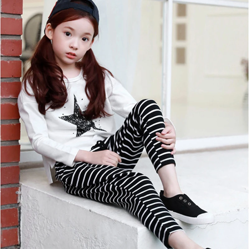 

Humor Bear Autumn Spring Kids Girls Clothes Suit Star Print Long Sleeve+Striped Pants 2Pcs Fashion Baby Girl Sets Clothing Sets