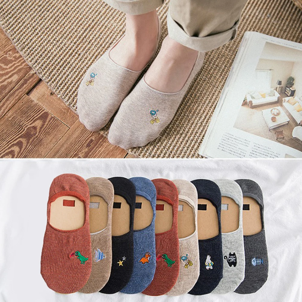 

2 pair Women Ankle Breathable Low Sock Seamless Invisible Socks Slippers Female Cotton Cute Creative Print Boat Short Socks