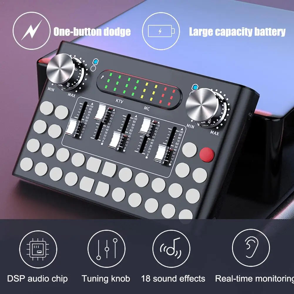 

Dual Live F9 Sound Card Electric 18 Sound Effects Live Bluetooth Microphone Mixer for Mobile Computer Audio Sound Card