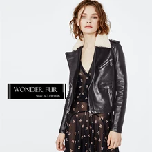 Новое поступление, куртка из овечьей кожи с воротником из овечьей кожи, мягкое Сенсорное импортное пальто из овечьей кожи для женщин, мотоциклетная куртка