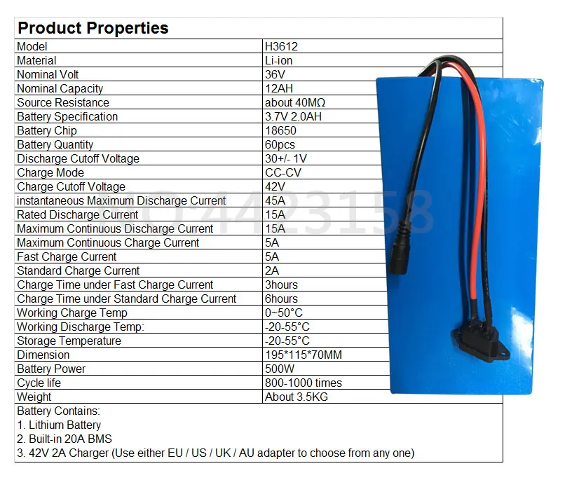 Discount 36V 12AH 500W electric bicycle battery 36v 12ah Lithium battery pack 36V 12AH ebike battery with 42V 2A Charger free duty 2