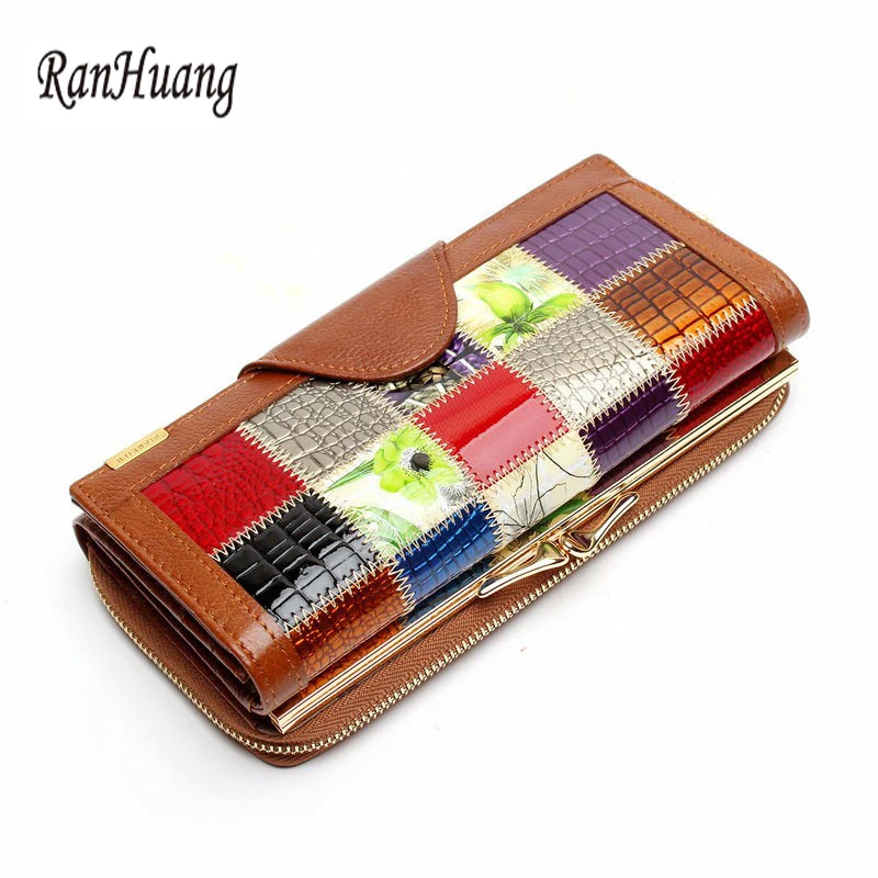 

RanHuang Women Genuine Leather Fashion Wallets Famous Brand Designer Purses with Photo Pocket Vintage Card Holder Black Red A267