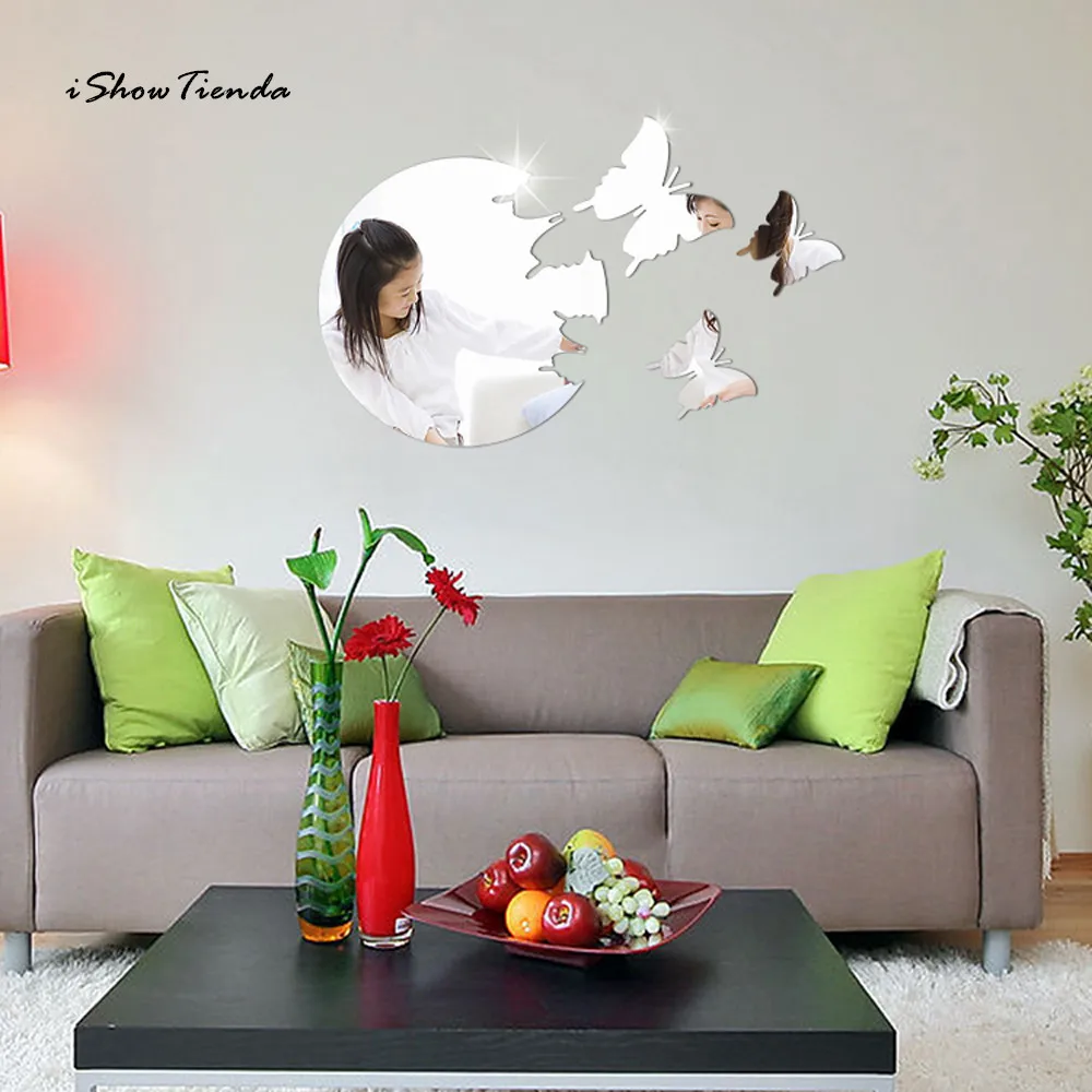 

ISHOWTIENDA 20cm Butterfly Circles Mirror Style Removable Decal Vinyl Art Wall Sticker Home Decor Hot Selling Butterfly Circles