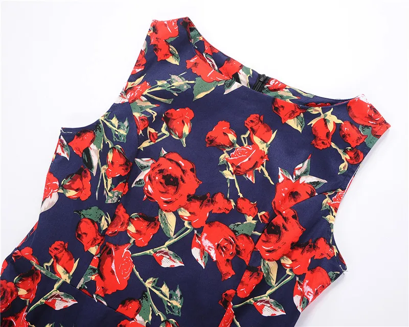 Kostlish Floral Print Summer Dress Women Sleeveless 50s Tunic Vintage Dress With Belt 2017 Elegant Swing Party Dresses Sundress (72)