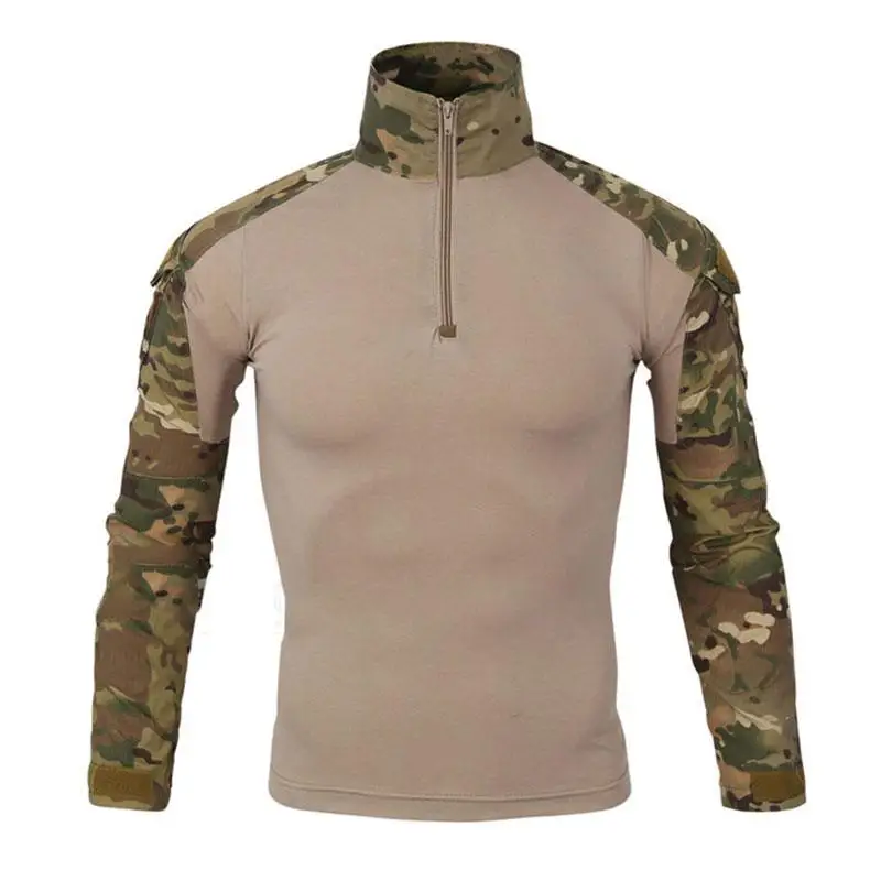 Мужская армейская камуфляжная быстросохнущая футболка с длинным рукавом, тактическая Боевая Спортивная Мужская футболка с защитой от ультрафиолета 1/4, пуловер на молнии, уличная походная футболка - Цвет: MC Camo