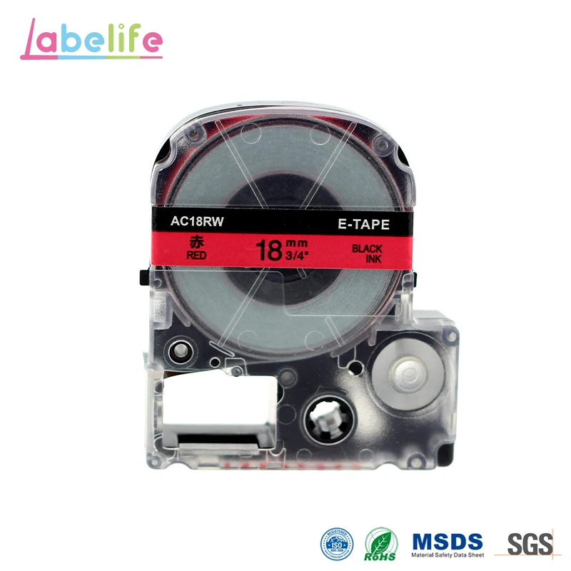 Labelife SC18R черный на красном совместимый с Epson Labelworks 18 мм x 8 м | Компьютеры и офис