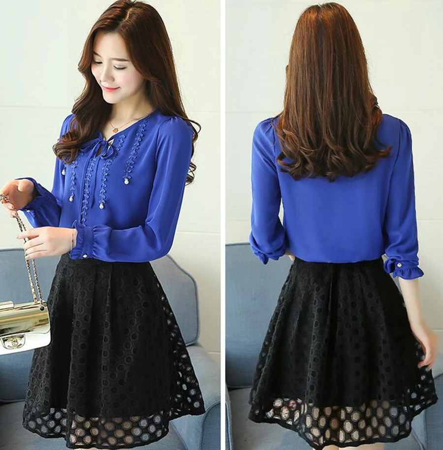 WAN XIANG YUAN Women Shirts 2017 Casual Autumn Long-Sleeved Chiffon Blouse Lady Plus size Blouse for Women Chemise Femme 92316