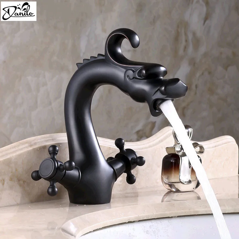 Black Antique Dragon Bathroom Basin Faucet Brass Bathroom Faucets