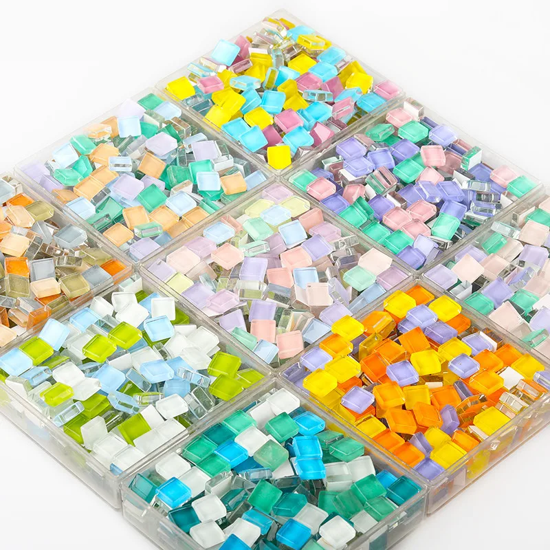 

300pcs Solid Color Square Glass Mosaic Tiles Art And Craft Material Mosaic Tile Handmade 10mm Creative Materials For Hobbies DIY