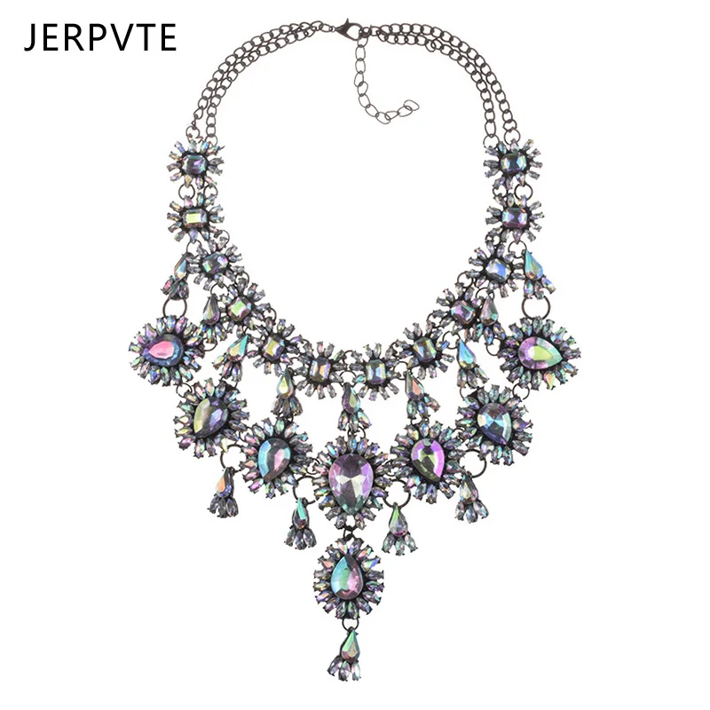 

JERPVTE Fashion Design Chain Crystal Statement Necklace Women Necklace Bib Necklaces & Pendants Women Jewelry wholesale