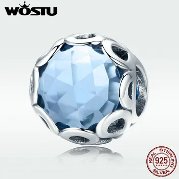 

WOSTU Authentic 925 Sterling Silver Infinite Charm, Blue Crystal Beads Fit Original Brand Charm Bracelet DIY Jewelry Gift DXC755