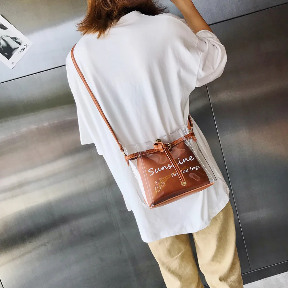 Женская летняя маленькая сумка, прозрачный внутренний карман, твердая Желейная сумка, дикая простая сумка на плечо, набор из 2 предметов, женские сумки-мессенджеры