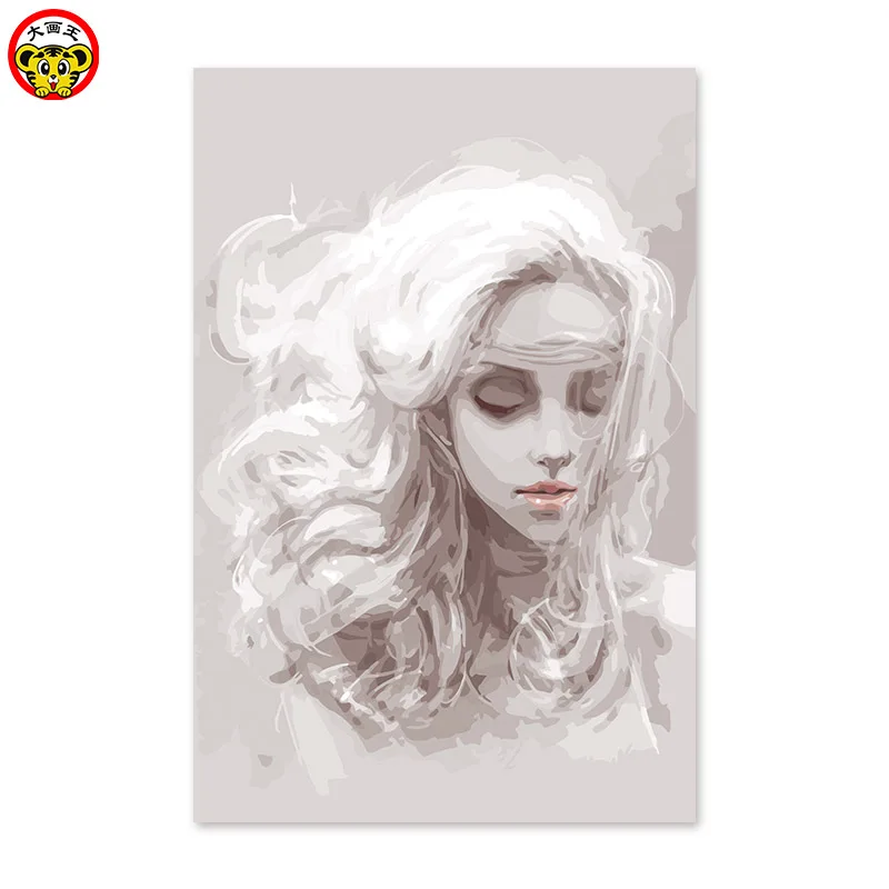 painting by numbers art paint by number Gray white girl pictures by