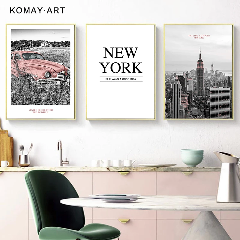 

Modern City Art Canvas Painting Prints Red Car Painting Posters Wall Pictures For Living Room Home Decoraiotn No Frame HC005