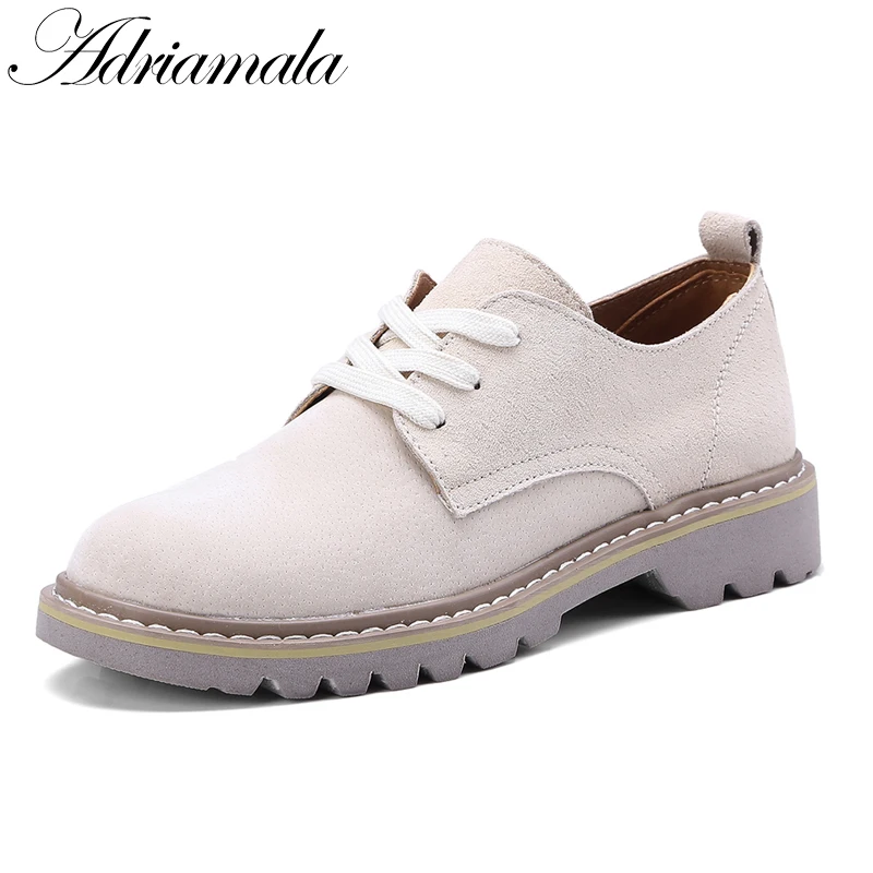 

2018 Genuine Leather Women Retro Shoes Spring Autumn Fashion Round Toe Lace Up Low Heels Cow Leather Shoes For Women Adriamala
