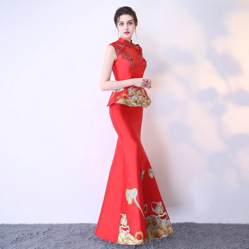 2018 современный Cheongsam Сексуальная Qipao Для женщин длинные традиционные китайские платья Восточный Свадебные платья вечернее платье халат