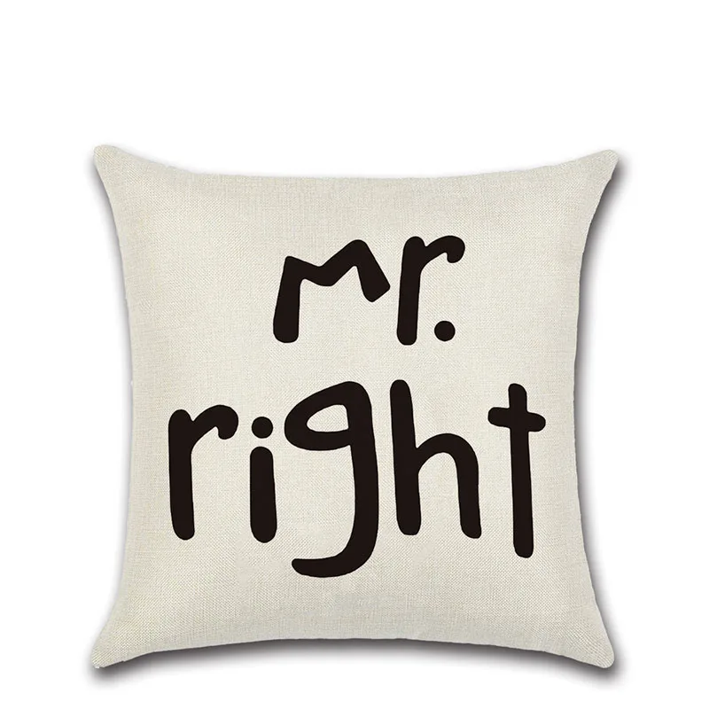Cute Mr &Mrs Cushion Cover White Couple Lovers Gift Pillow Throw Pillowcases for Home Decor Bedroom Decorative Pillows Case (2)