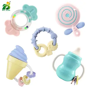 

5 Pcs / set Baby Rattles Cartoon Lollipop Bottles of soft silicone plastic Hand bell 0-12 Months Newborn Education Toys