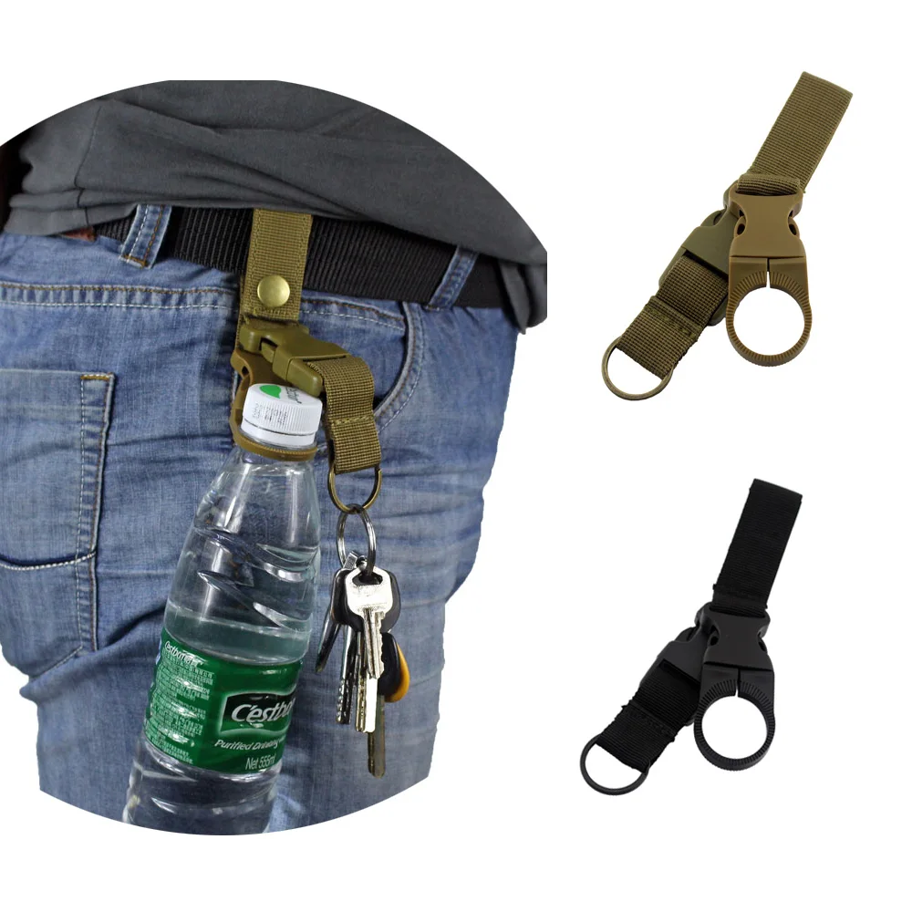 

Tactical Nylon Webbing Buckle Hook Water Bottle Holder Clip with Keychain Travel Kit Hunting Camping Backpack Hanger